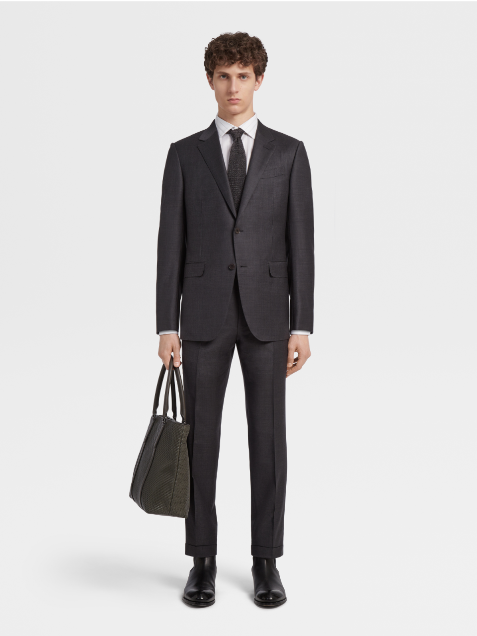 Charcoal Trofeo™ Wool Suit, Pinpoint Pattern, Drop 7